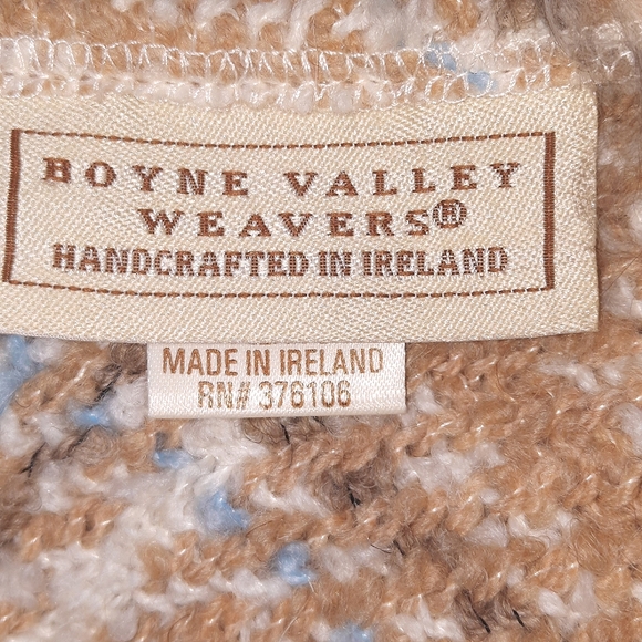 IRISH ALPACA Fringe Plaid Poncho Cape Sweater BOYNE VALLEY WEAVERS Tan Blue OS - Picture 6 of 10